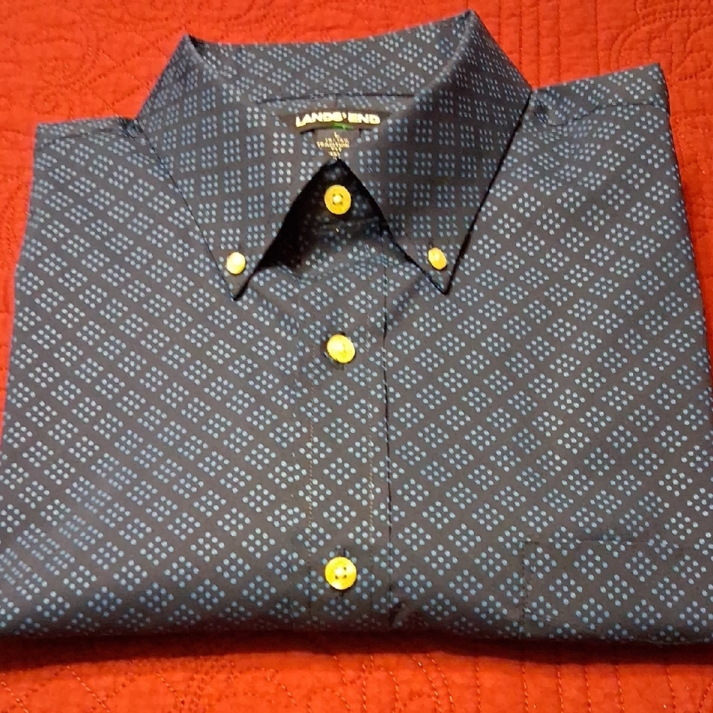 Lands' End Men's Navy Diamond Print Shirt